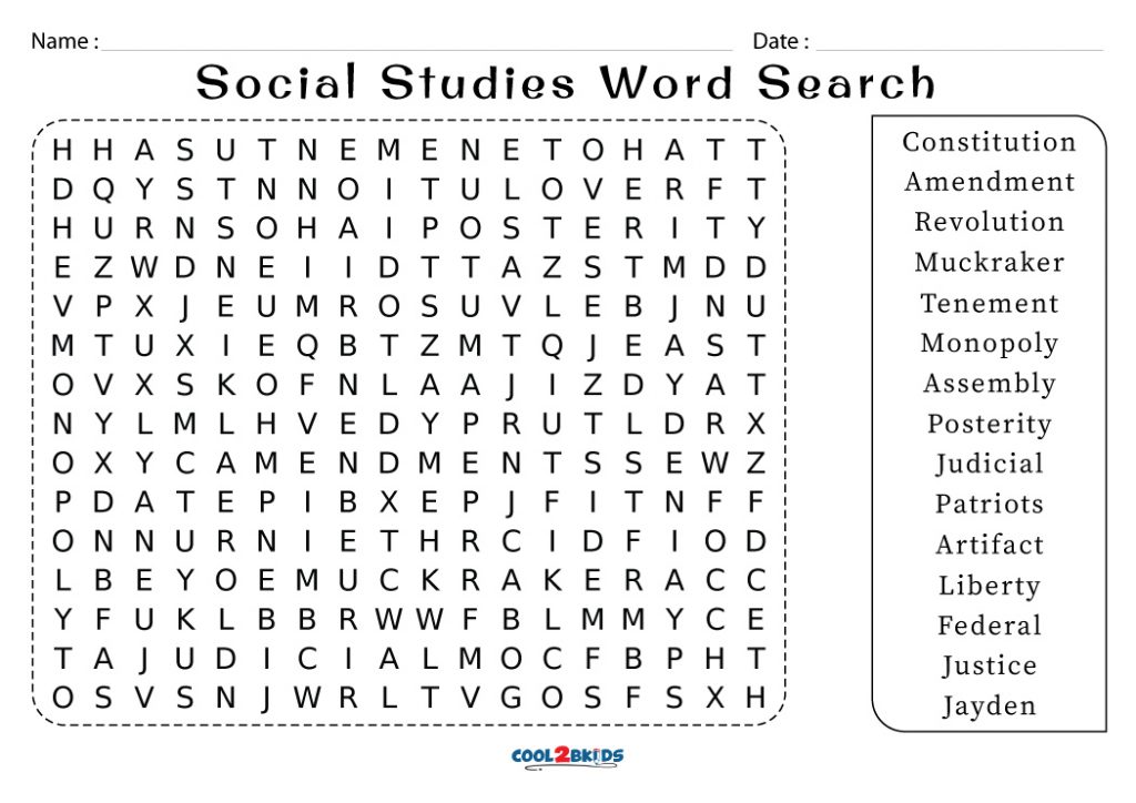 Free Printable Social Studies Word Search Puzzles