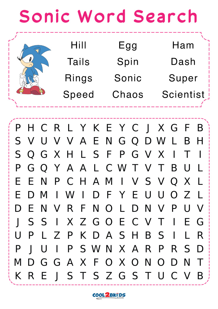 Printable Sonic Word Search