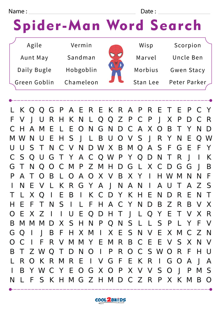 Spider Man Word Search Gambaran