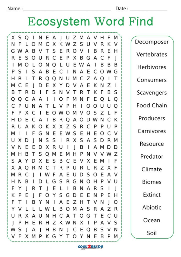 Ecosystem Word Search Printable