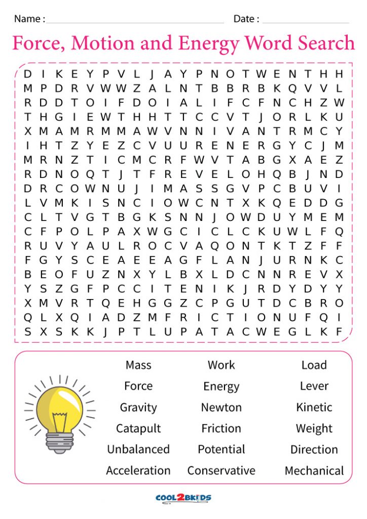 Printable Force and Motion Word Search