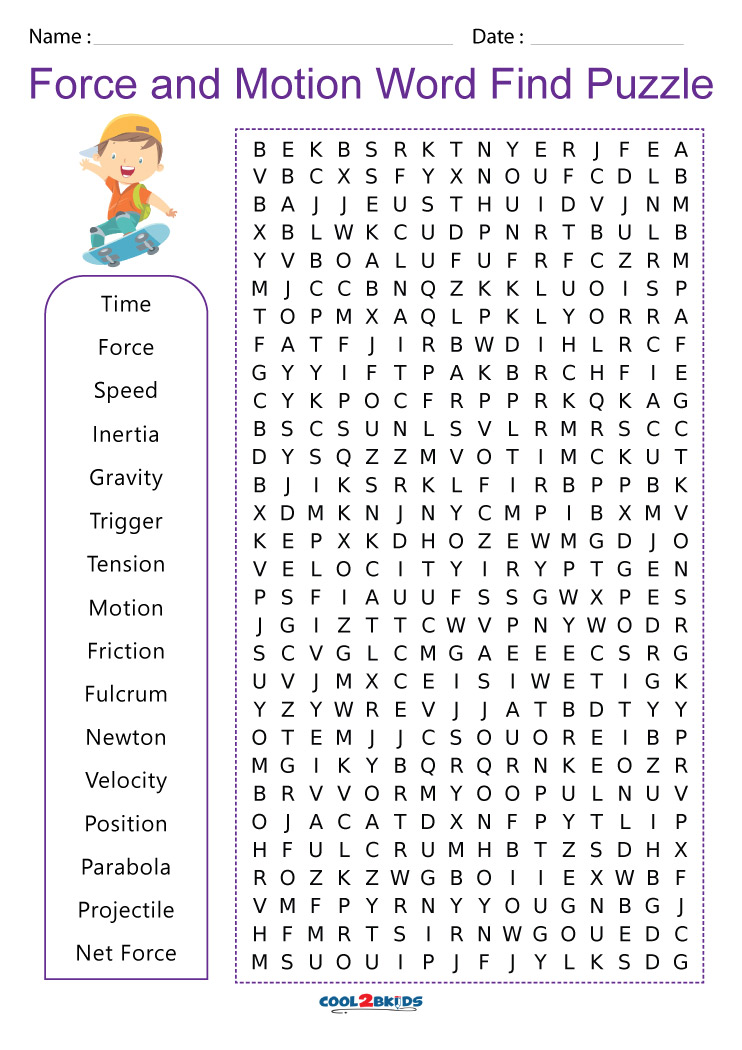 Printable Force And Motion Word Search