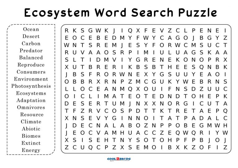 Printable Ecosystem Word Search