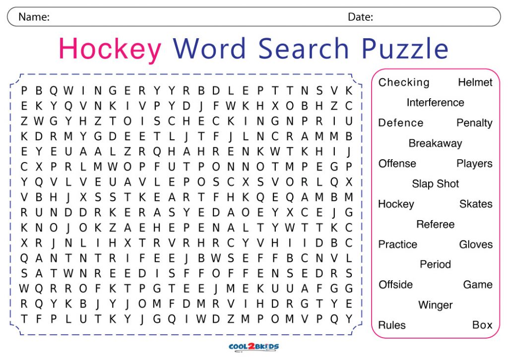 Hockey Word Search Puzzle Answers