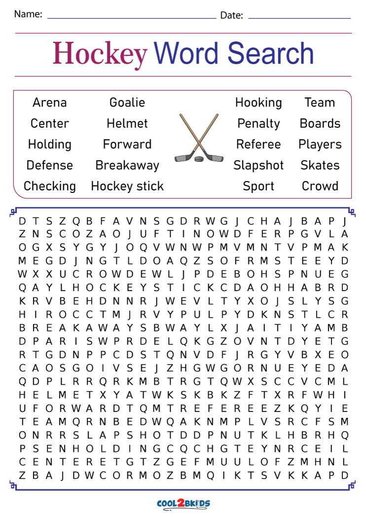 Printable Hockey Word Search