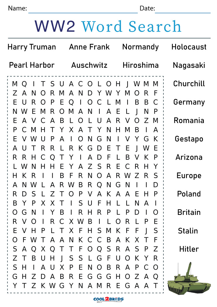 Printable WW2 Word Search