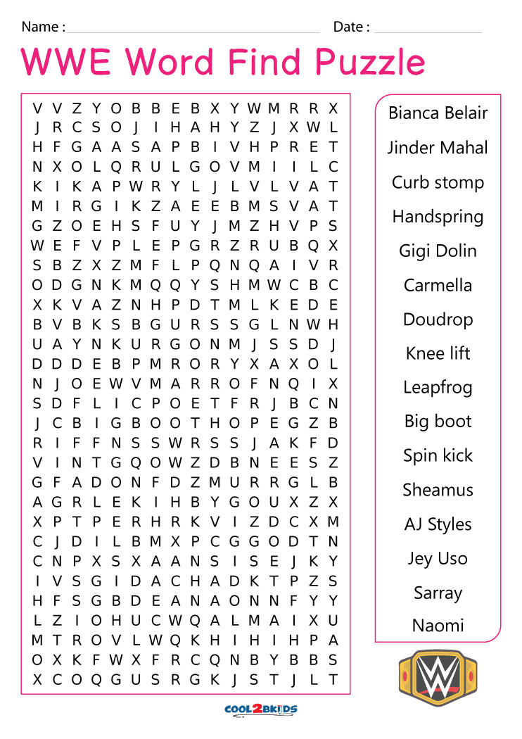 WWE Word Search Printable