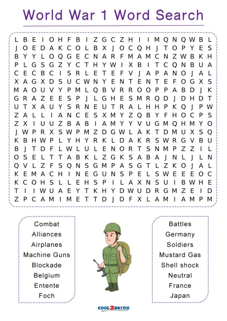 Printable World War 1 Word Search