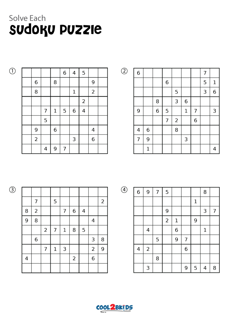 Free Printable Sudoku 4 Per Page Puzzles