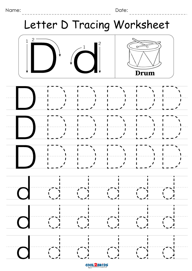 free printable letter d tracing worksheets