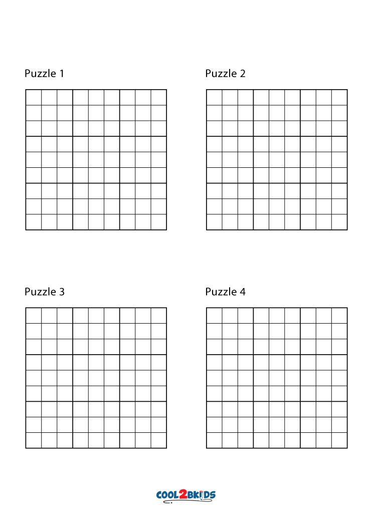 4 blank sudoku grid page