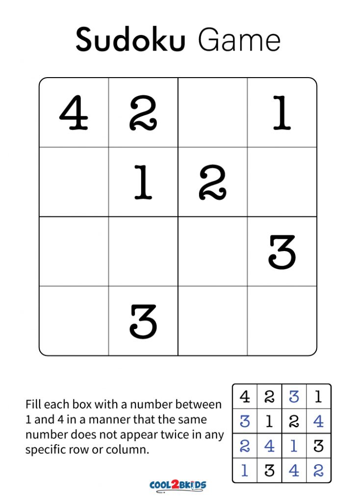 Free Printable 4x4 Sudoku Puzzles