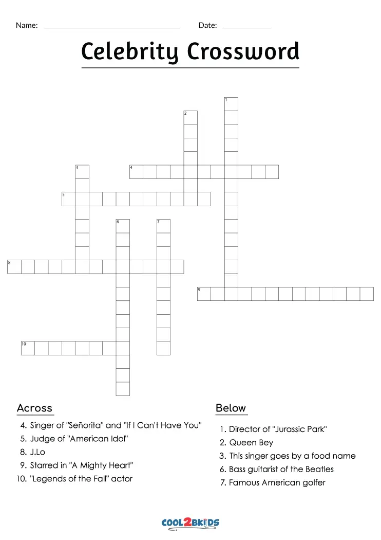Free Printable Celebrity Crossword Puzzles