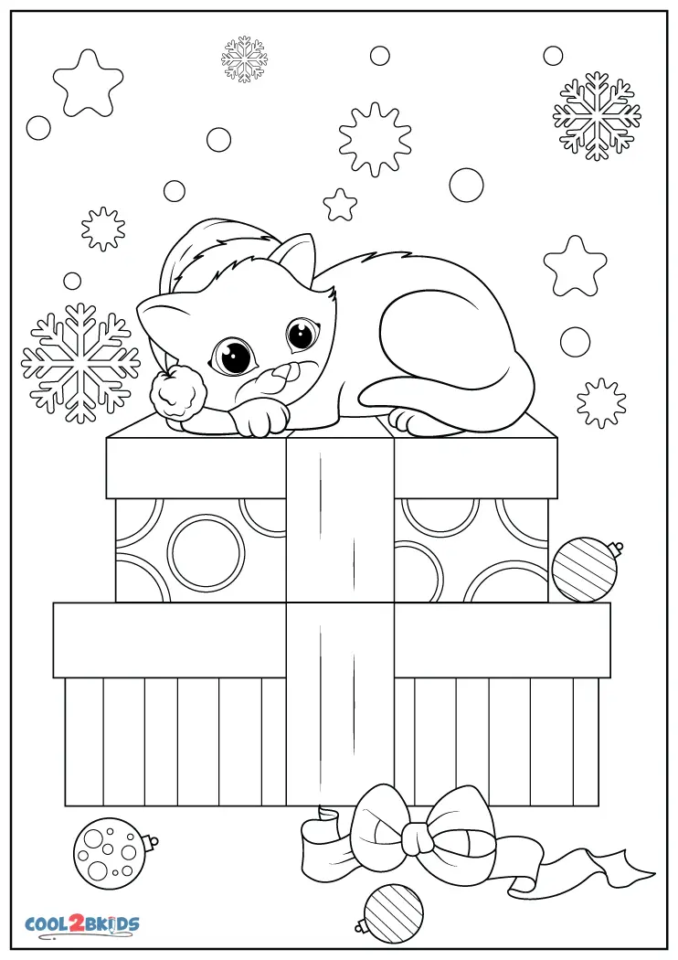 Free Printable Christmas Kitten Coloring Pages For Kids