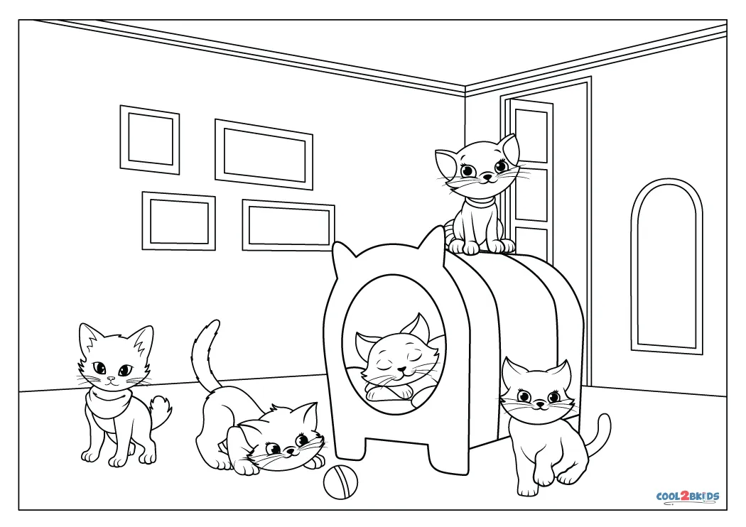 Free Printable Cat House Coloring Pages For Kids