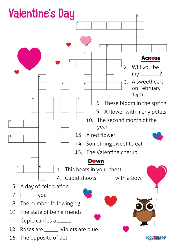 Free Printable Valentines Crossword Puzzles